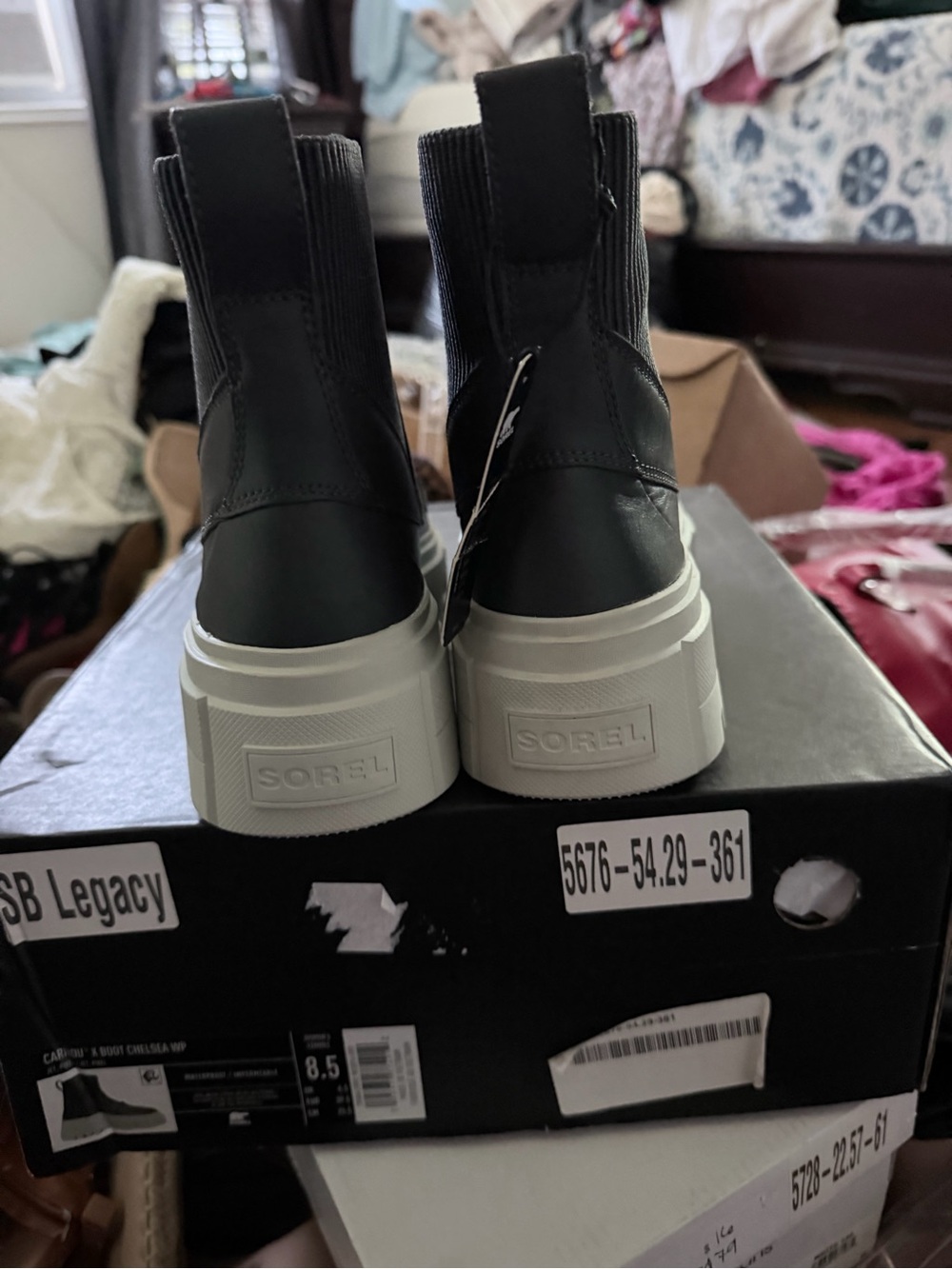 Sorel Black Chelsea Platform Boots with White Sole - Picture 7 of 8